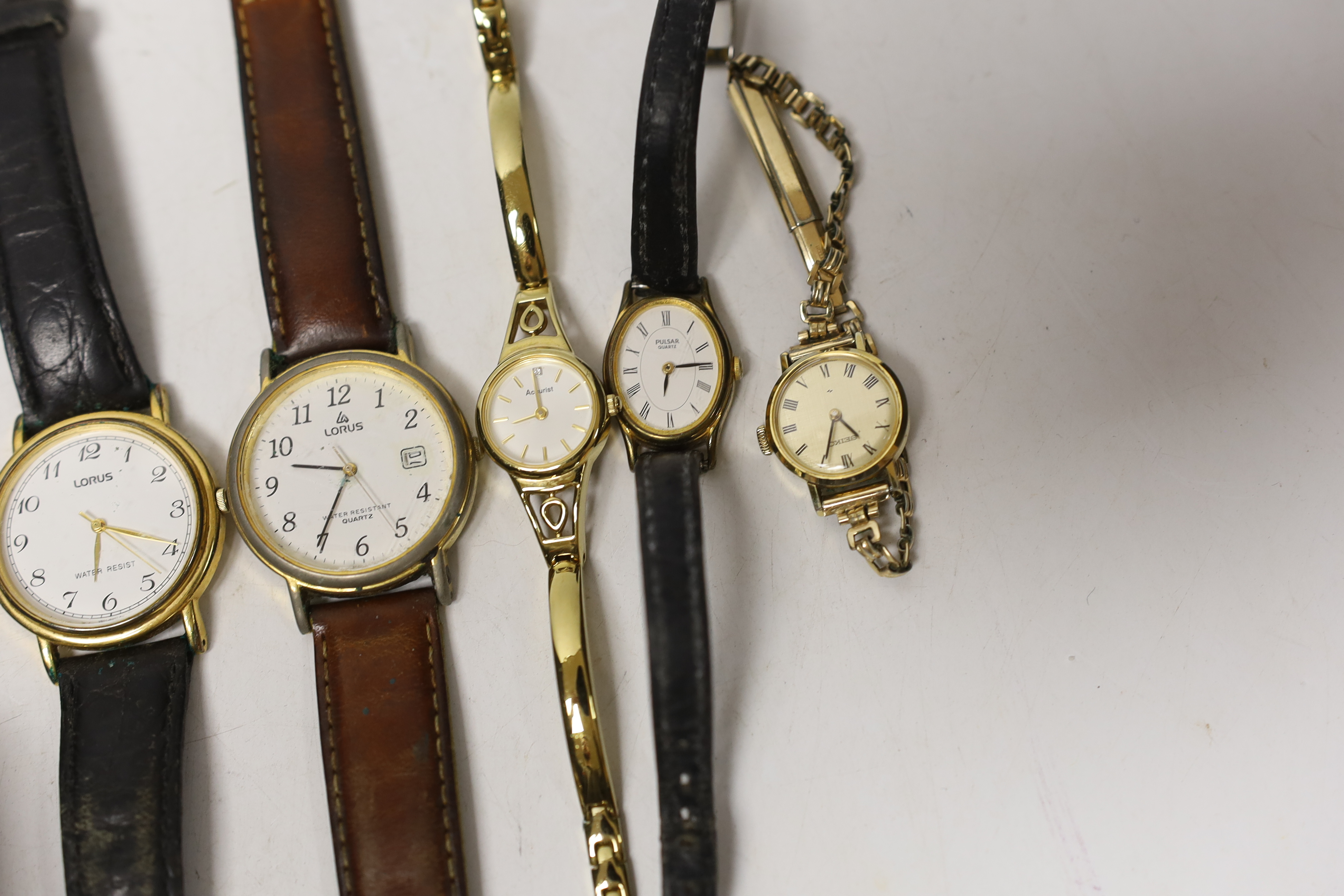 A collection of lady's and gentleman's assorted wrist watches, including Ceres and gold plated Elgin.